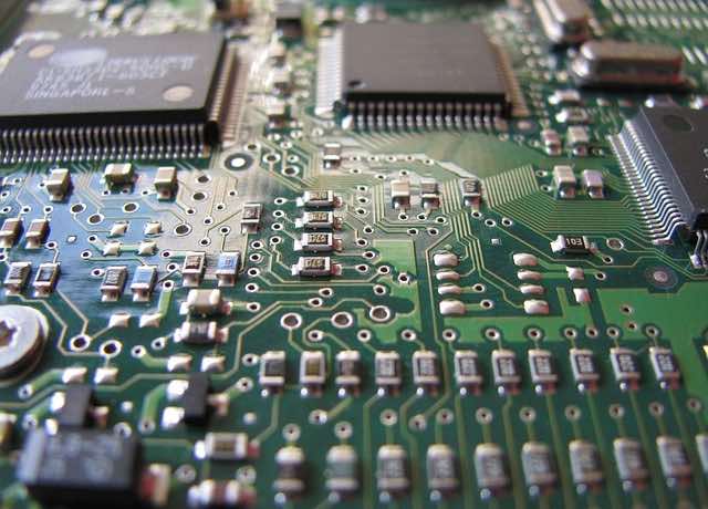 Electronic components on a PCB.