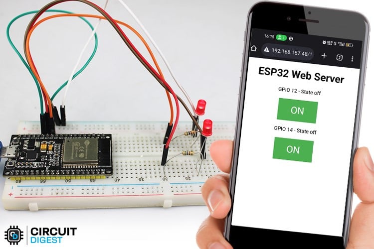 ESP32 webserver control LED using mobile phone