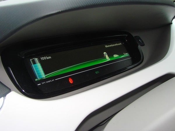 Display unit on an electric vehicle dashboard. 