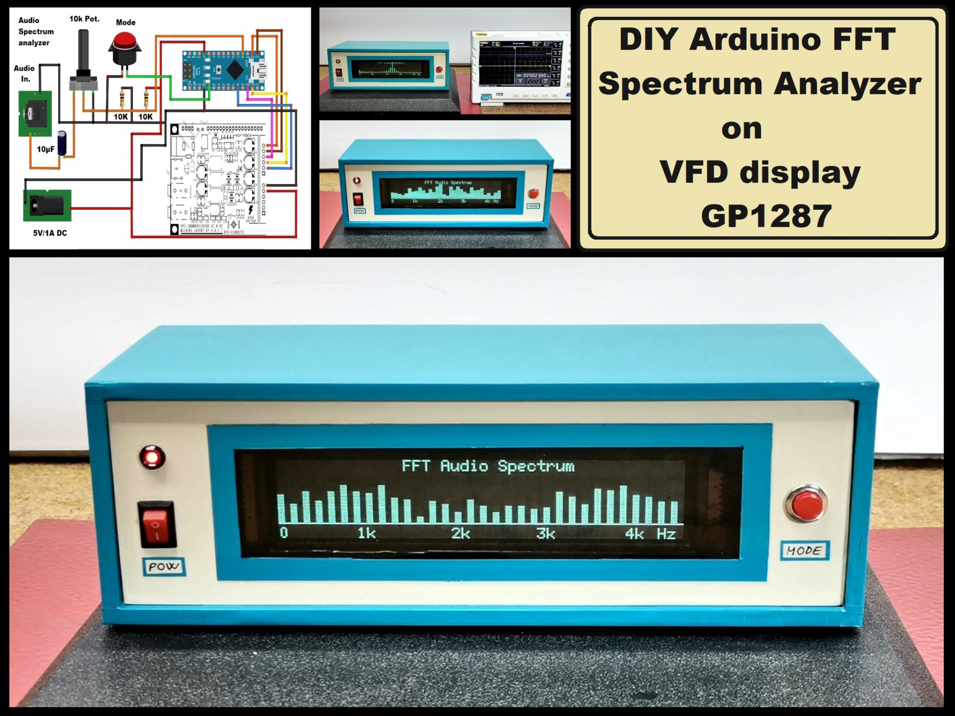 Arduino FFT Spectrum analyzer on VFD display GP1287