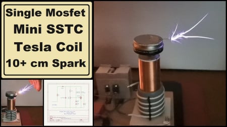 Single Mosfet Mini SSTC Tesla coil  with 10 + cm Spark