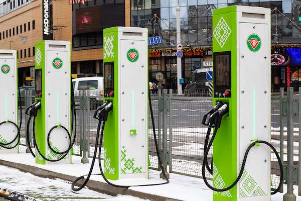 Multiple electric charging stations at Belarus. 