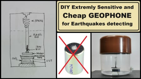 DIY Extremly Sensitive and cheap Geophone sensor for Earthquakes detecting