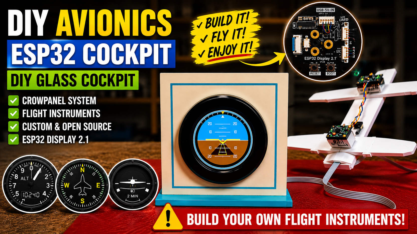 DIY Avionics Simulator with ESP32 - Artificial Horizon, Compass & Altimeter