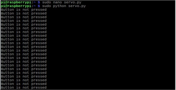 The servo.py code executing on the Pi Zero WH.