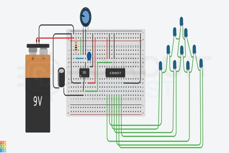 Dynamic LED Chaser Using 555 Timer & CD4017 | Breadboard | Maker Pro