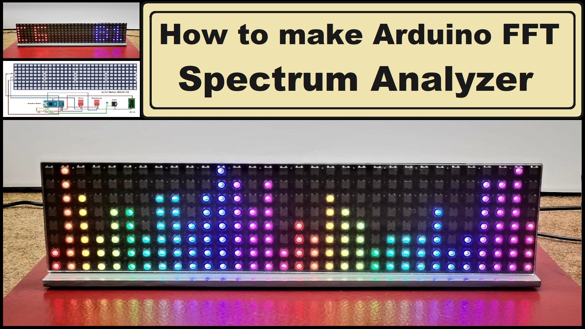 Arduino FFT Audio Spectrum analyzer on 8x32 color matrix WS2812B