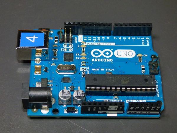 A close-up of an Arduino microcontroller